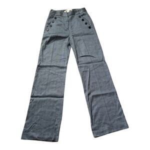 Veronica Beard Tuli Button Herringbone Linen-Blend Flared Pant Size 0